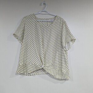 Cleo Printed Short Sleeve Ruffle Blouse Yellow Black White Size XL